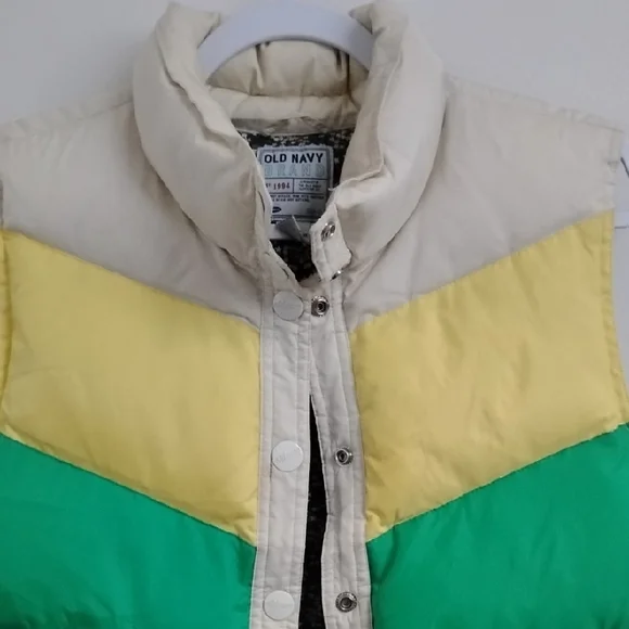 *RARE* 90s Y2K Vintage Old Navy Striped Chevron/Floral Reversible Puffer Vest - Picture 2 of 16